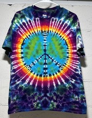 Tie Dye Peace Sign Hanes BEEFY-T Large Hippie Unisex
