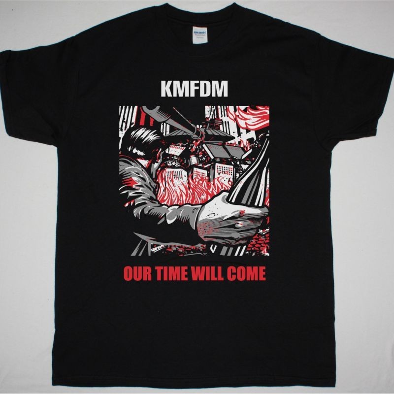 Vtg KMFDM Band OUR TIME WILL COME Cotton Black T Shirt For Men BT807