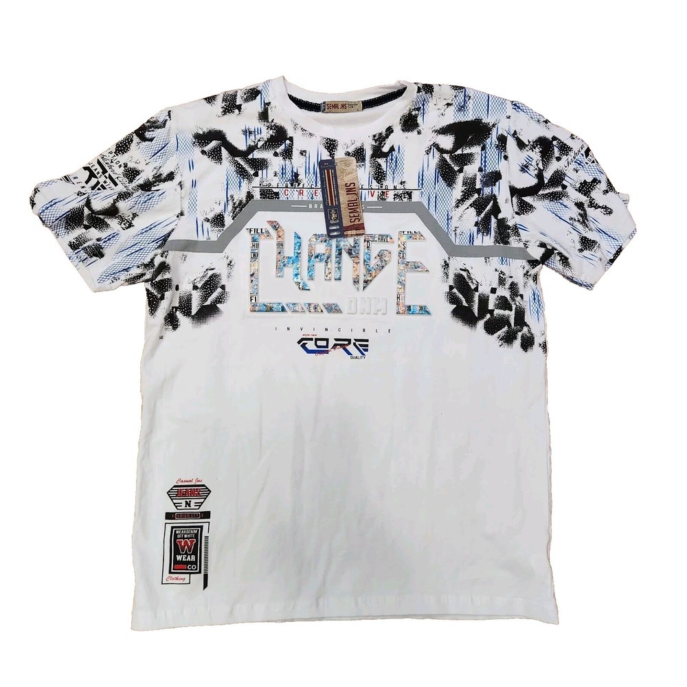 MENS SEMAL JNS T- Shirt Graphic, Change Large White, Black , Blue NWT