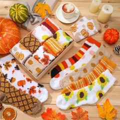 Womens Thanksgiving Fuzzy Socks Bulk Fall Holiday Gifts Stripe 8 PAIRS