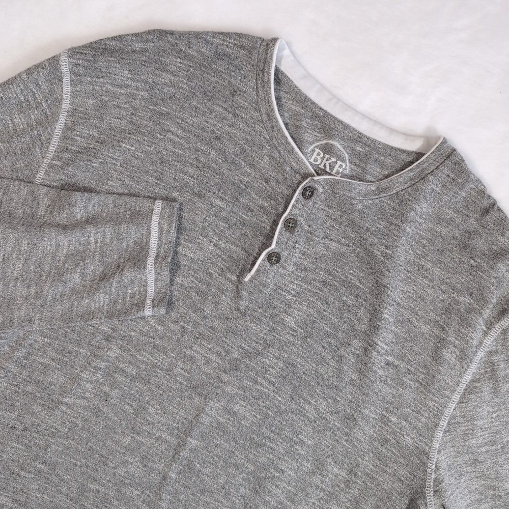 BKE Buckle Henley Shirt Mens XL Grey Pullover Long Sleeve Marled Active Casual