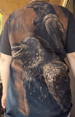 HAND PAINTED ORIGINAL ART Black and brown raven tee .goth.punk . .