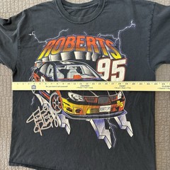 Roberts Racing T Shirt Men’s XL Black Faded Distressed Graphic Lightning Racecar