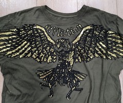 NWT Mens AFFLICTION Y2K Green Gold Black Foil Velvet Graphic Eagle Shirt Size L