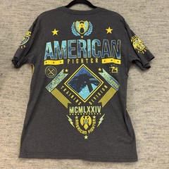 American Fighter Men’s Large T-Shirt LANDER Athletic Biker GYM Dark Grey MMA