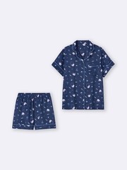 Kirby GU Satin pajamas short-sleeved top & shorts Japan NAVY
