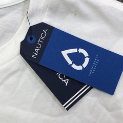 Nautica Shirt Mens Medium White Logo Stripe Graphic Tee Tagless Nautical