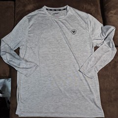 ARIAT Long Sleeve T-Shirt Charger Camo Shield Heather Grey Crew Neck MEDIUM