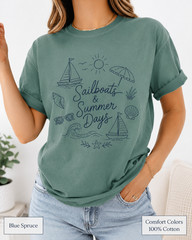 Sailboats & Summer Days Comfort Colors Tee, Nautical Coastal Shirt