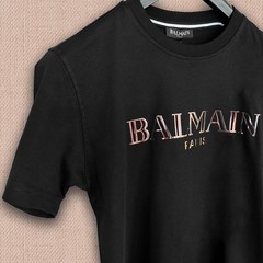 Balmain Black T-shirt — Golden Text Logo Print — Size XL — Tariff Paid