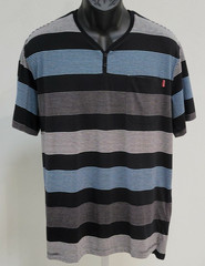 One90One Men’s Striped Henley T Shirt Blue Black Gray XXL Casual Short Sleeve