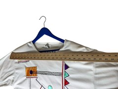 Mache Embellished Structured T-shirt Sz M White Colorful Geometric Appliqué READ