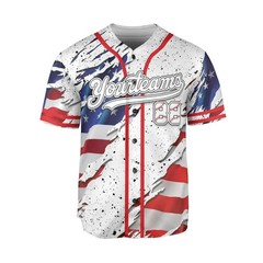 Custom Name Number Torn USA Flag Baseball Jersey Patriotic Graphic Shirt