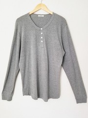 Buck Mason Men’s L Vintage Tri-Blend Long Sleeve Henley Shirt Top Heathered Gray