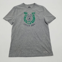 Life Is Good LUCKY DOG Men’s Shirt Size Medium Lot of 2 Gray Horseshoe Navy Blue