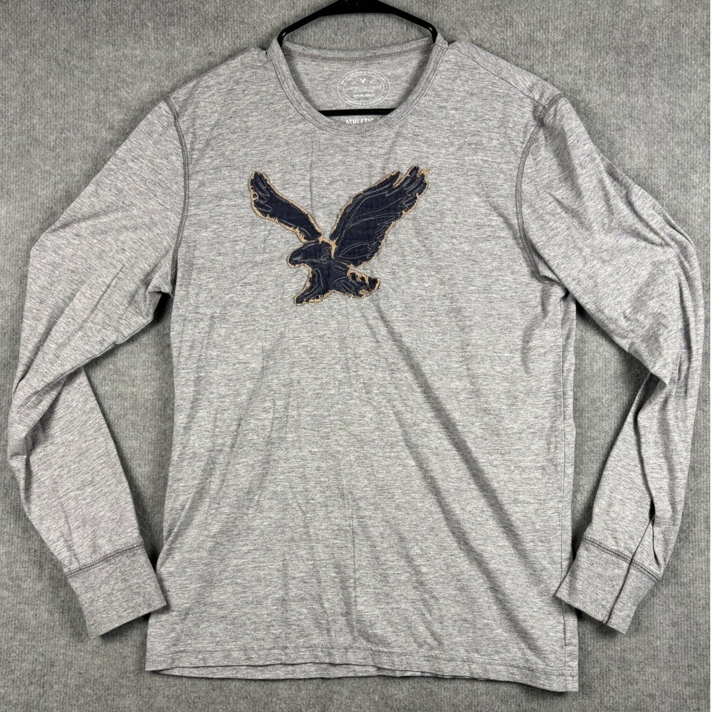 American Eagle Athletic Fit Long Sleeve Eagle Logo Tee Size M Grey Heather