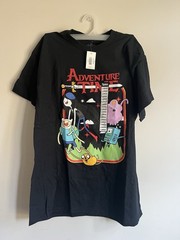 Adventure Time Black Graphic T-Shirt Size Large Short Sleeve Cartoon Network NEW