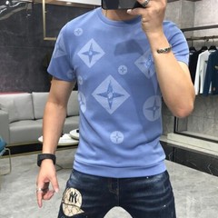 Luxury Fashion Men Rhinestone Brown Black Blue Pink Short Sleeve Slim T-Shirt
