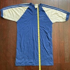 80s Vtg Adidas Trefoil USA MADE V-Neck LONG jersey Tee shirt blue white size M