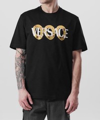 Versace Maxi Chain Logo Black T-shirt Men’s Size L Authentic