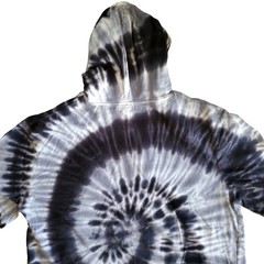 Tie Dye Hoodie Shirt Mushroom Embroidered Black Gray Spiral Cotton Size L