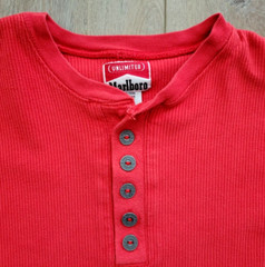 Vintage Marlboro Thermal Henley Shirt XL Red Heavyweight 90 Metal Button Waffle