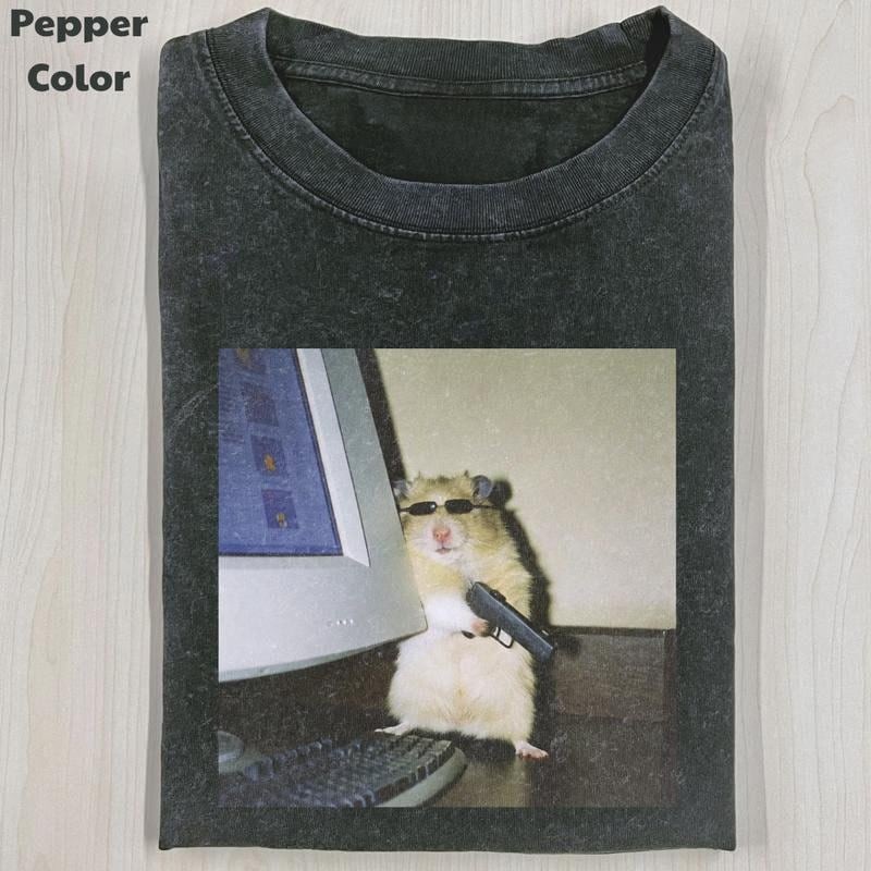 Cyber Hamster Shirt Funny Animal Meme Retro Vintage Gamer Unisex Graphic Tee