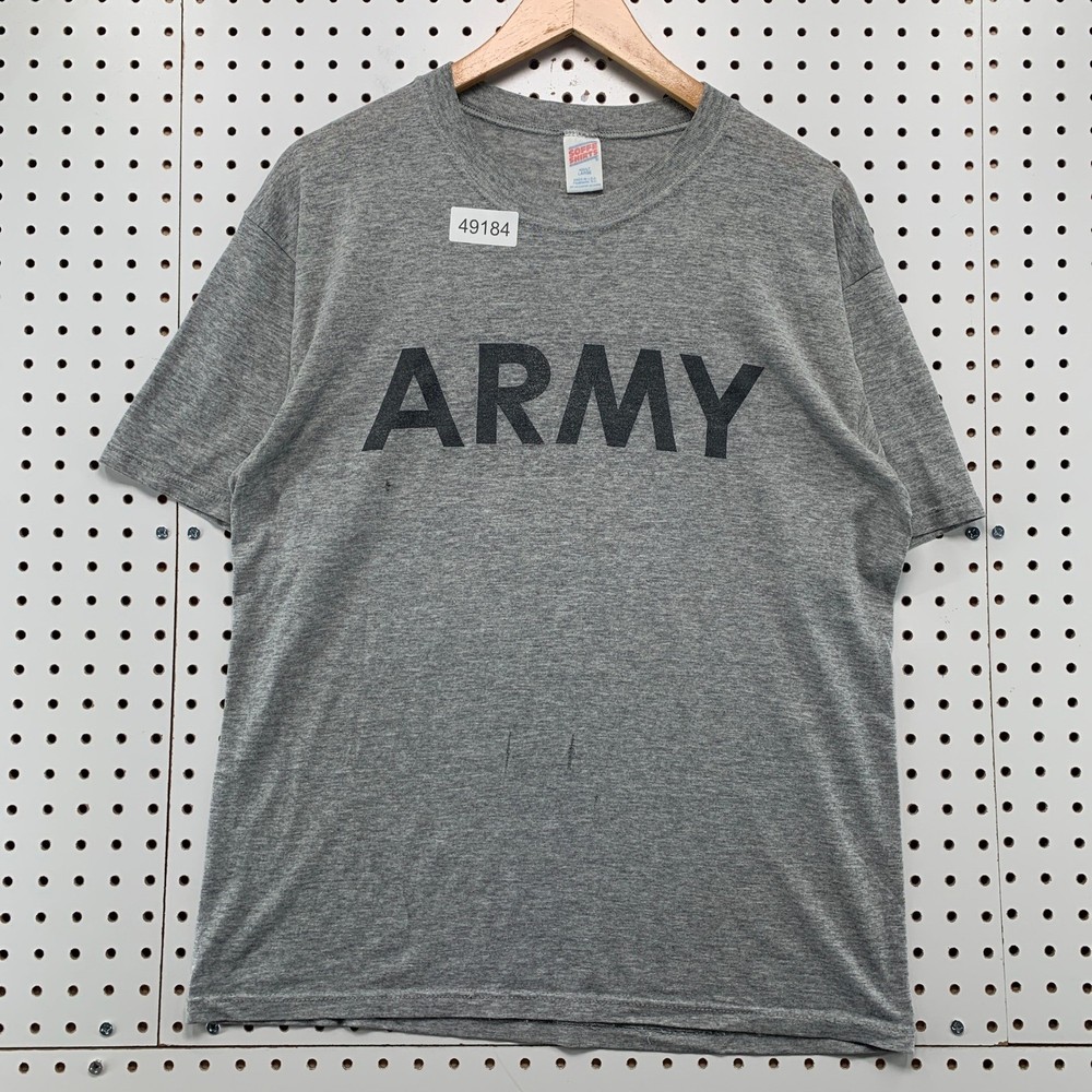 Vintage Soffe US Army T Shirt Mens Large Gray 90s Military PT Graphic Tee