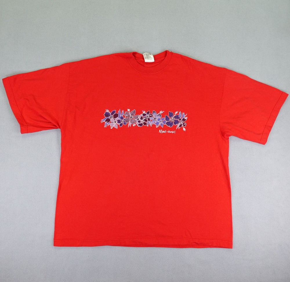 Vintage Maui Mens 3XL Red Hawaiian Floral Aloha Flowers Tropical Beach Y2K ^