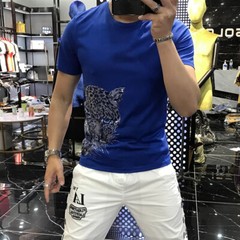 New Fashion Trend Leopard Hot Drilling Rhinestones Summer Luxury Men T-Shirt