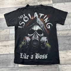Spiral T-Shirt Self Isolating Like A Boss Graphic Print Gothic Black Mens Small