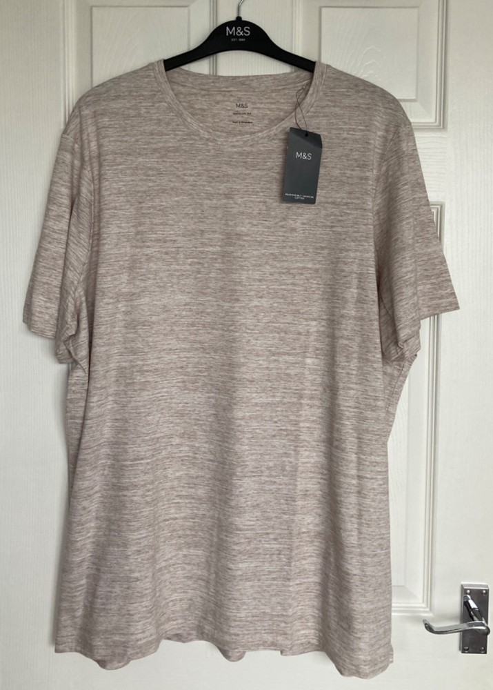 M&S Mens Crew Neck T-Shirt 2XL/3XL Ecru Mix Regular Fit Pure Cotton NWT