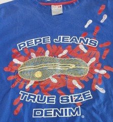 Vintage PEPE JEANS LONDON 2 Sided T-SHIRT “Size Does Matter” Blue Adult Size 3XL