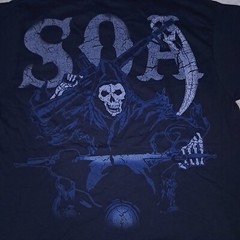 Sons Of Anarchy SOA T-shirt Mens Medium Black Skull Spellout Double Sided Y2k