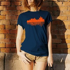 Detroit Michigan Skyline – Classic City Sports Team Pride T Shirt – Navy