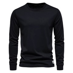 Solid Color Cotton T Shirt Men Casual O-neck Long Sleeved Mens Tshirts