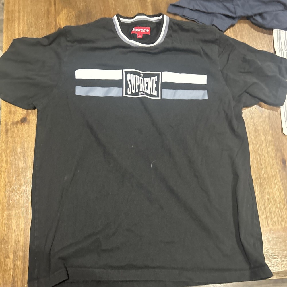 Supreme Warm Up Stripe Large Short Sleeve Black Shirt Everlast