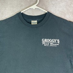 VINTAGE Groggys Pool Team Shirt Adult Medium Black Tee Billiards Frog Graphic