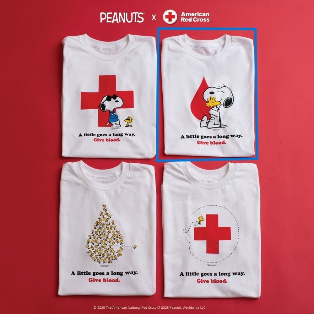 American Red Cross x Peanuts A Little Goes A Long Way Give Blood XL T-Shirt
