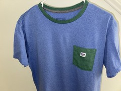 Patagonia Mens Shop Sticker Pocket Tee Shirt Medium Blue Crewneck Casual Outdoor