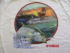 New Yamaha Short Sleeve T-shirt w/ Front Pocket w/ Yamaha Logo White/ Back Boat