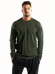 men’s solid color round ne long sleeved T-shirt, versatile design, co