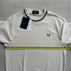 BNWT Fred Perry M7 Crew Neck Pique T-Shirt Ecru Black Mens Size Large Mod 60s