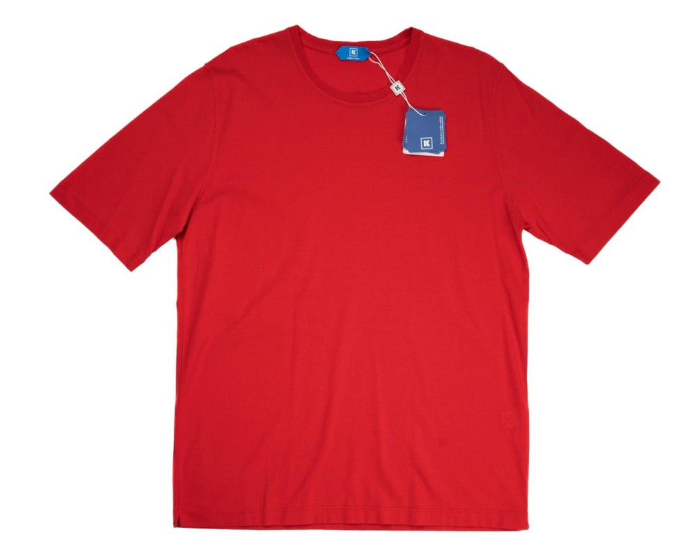 Kired by Kiton $250 Bright Red Crepe Cotton Short Sleeve Slim T-Shirt M (50 IT)