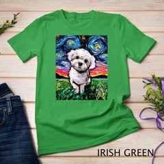 Maltipoo Starry Night White Maltese Poodle Dog Art by Aja T-Shirt Unisex T-shirt