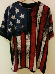 FLAG T-SHIRT FADED DISTRESSED Graphic M USA PRIDE 4th of July Tee MEDIUM Rare