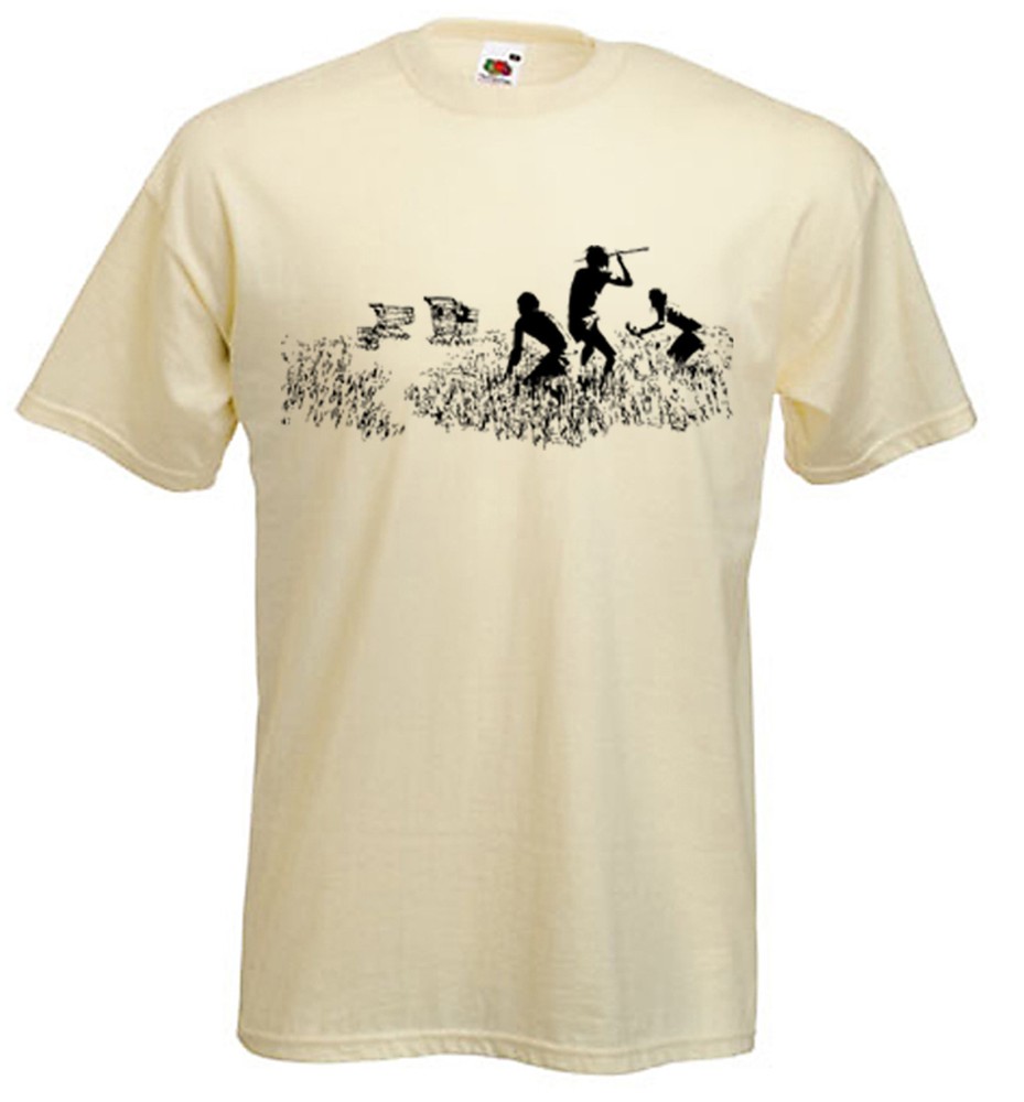 BANKSY SHOPPING TROLLEY HUNTERS T-SHIRT- Hunting Cavemen – Choice Of Colours