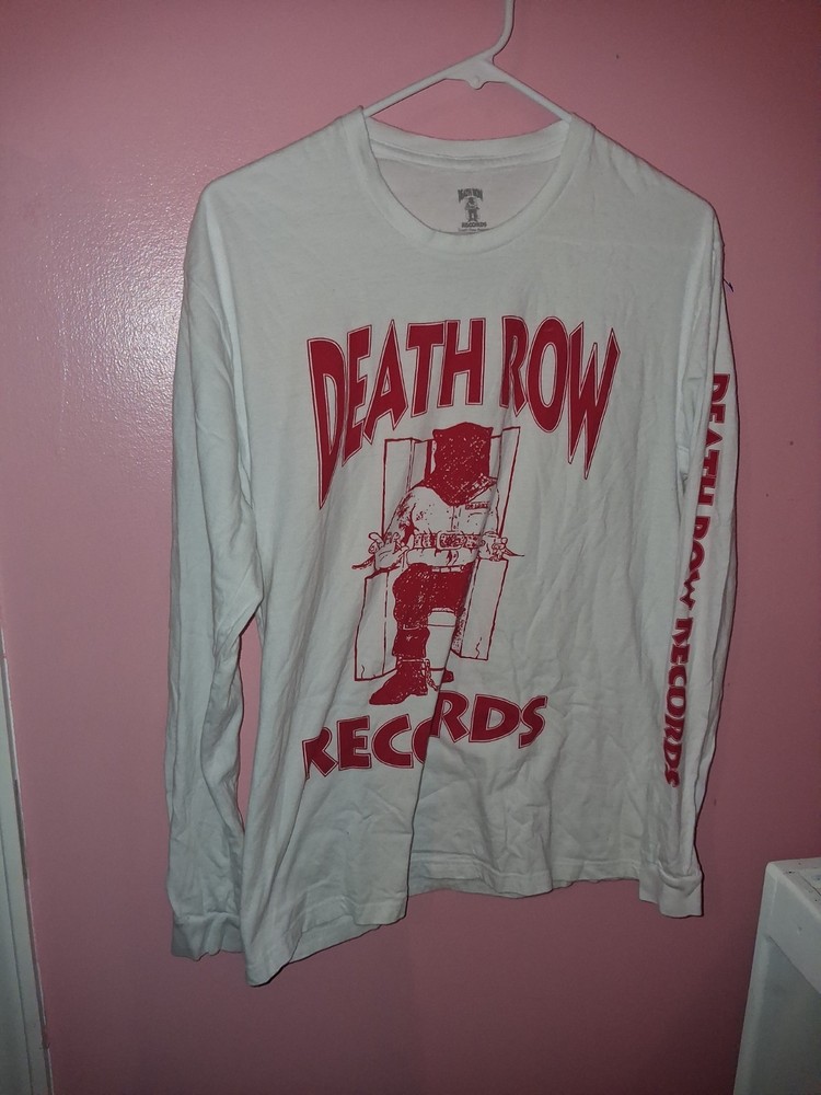 Death Row Records Tee White Red Logo Long Sleeve Crewneck Streetwear L