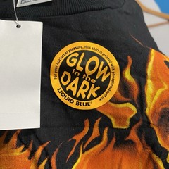Vintage Y2K Liquid Blue Tshirt Flame Skulls Large 2006 Glow N Dark Skater Goth