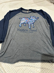 Southern Trend Men’s Gray/Blue Raglan Bear Graphic Logo Crew Long Sleeve Tee M/L